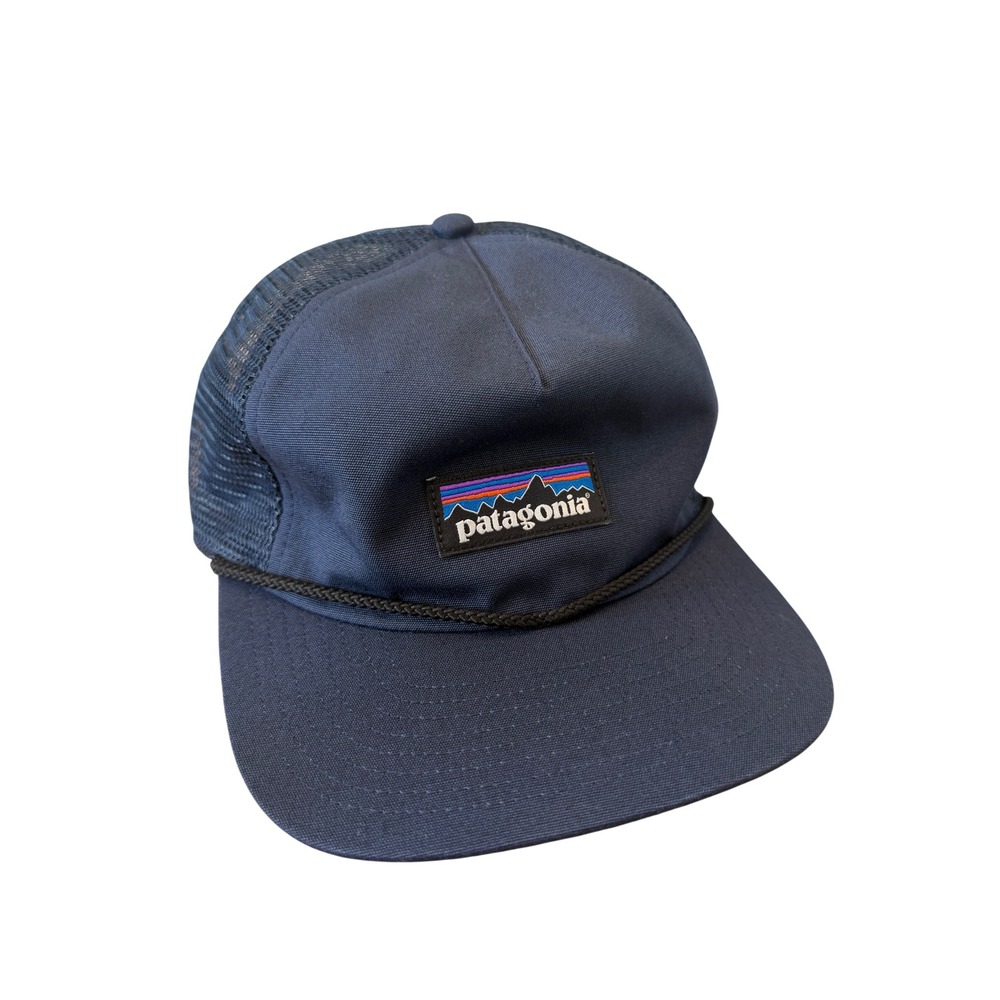 Patagonia Logo Trucker Hat Navy Blue Mesh Snapback Rope Cap Mens One Size